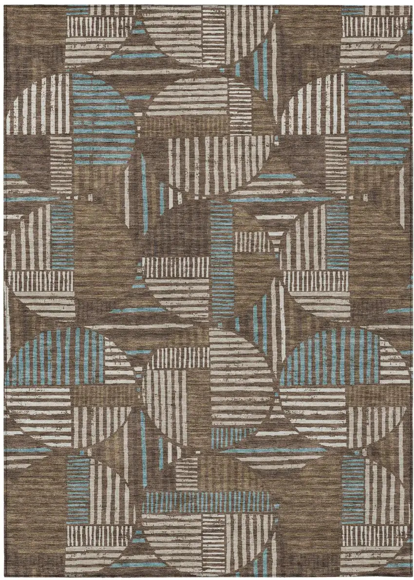 Coffee And Graphite Geometric Washable Indoor Outdoor Area Rug Photo 2