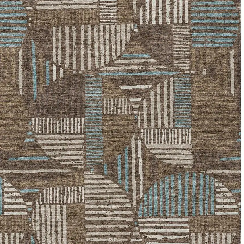 Coffee And Graphite Geometric Washable Indoor Outdoor Area Rug Photo 3