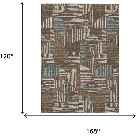 Coffee And Graphite Geometric Washable Indoor Outdoor Area Rug Photo 7