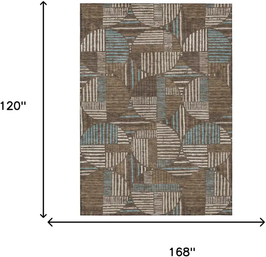 Coffee And Graphite Geometric Washable Indoor Outdoor Area Rug Photo 7