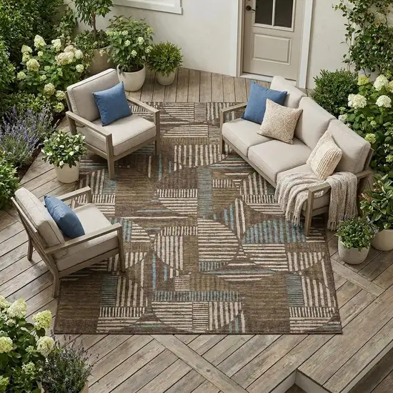Coffee And Graphite Geometric Washable Indoor Outdoor Area Rug Photo 1