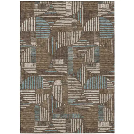 Coffee And Graphite Geometric Washable Indoor Outdoor Area Rug Photo 2