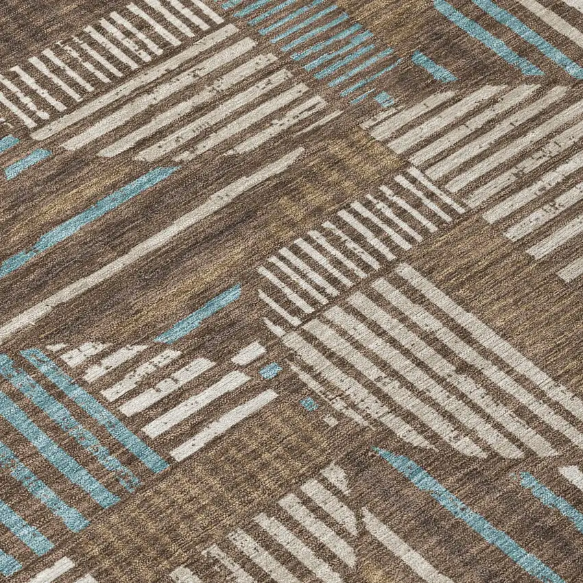 Coffee And Graphite Geometric Washable Indoor Outdoor Area Rug Photo 6