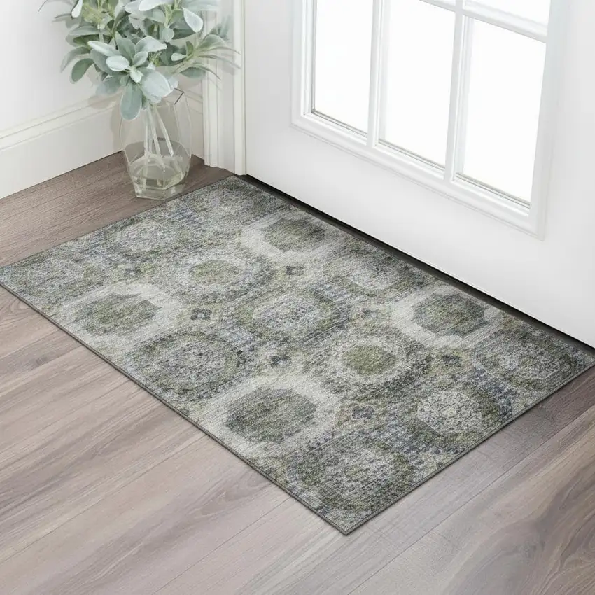 Coffee And Gray Abstract Geometric Washable Area Rug With UV Protection Photo 2