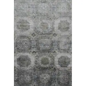 Photo of Coffee And Gray Abstract Geometric Washable Area Rug With UV Protection