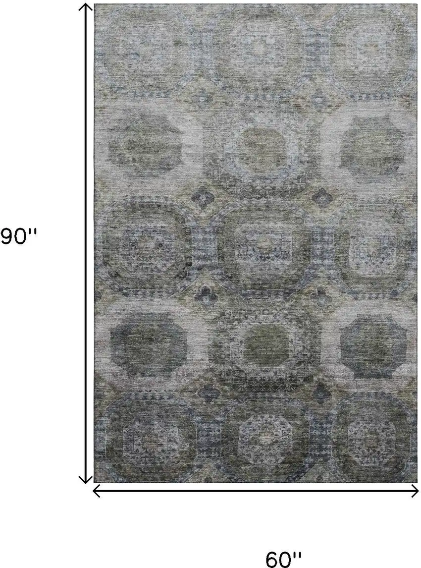 Coffee And Gray Abstract Geometric Washable Area Rug With UV Protection Photo 9