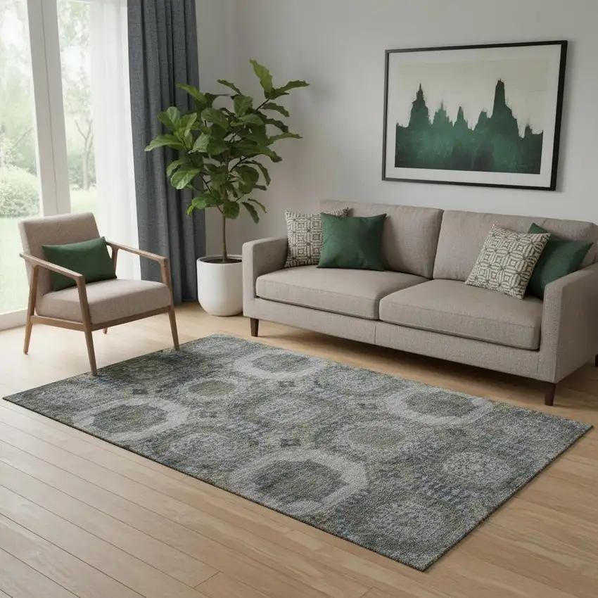 Coffee And Gray Abstract Geometric Washable Area Rug With UV Protection Photo 2