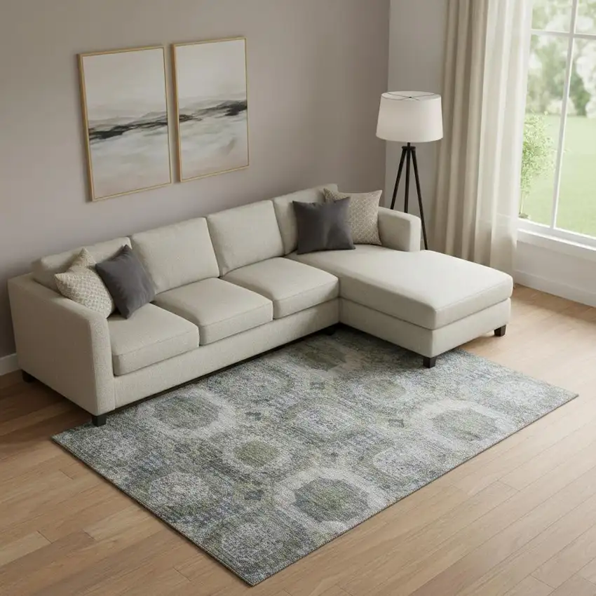 Coffee And Gray Abstract Geometric Washable Area Rug With UV Protection Photo 2