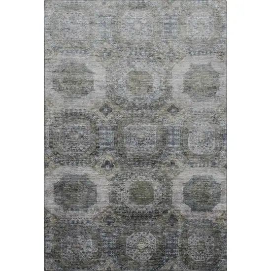 Coffee And Gray Abstract Geometric Washable Area Rug With UV Protection Photo 1