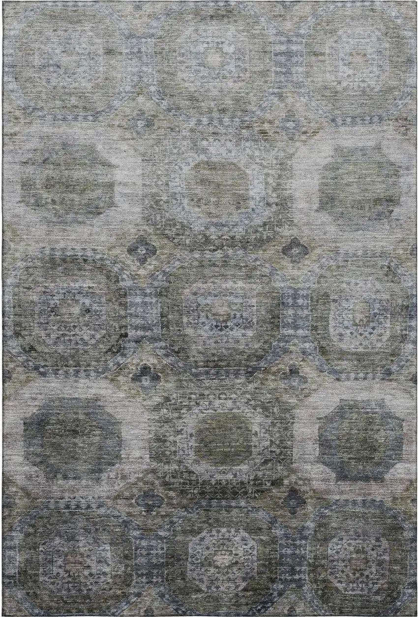 Coffee And Gray Abstract Geometric Washable Area Rug With UV Protection Photo 1