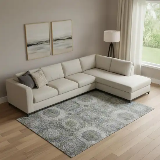 Coffee And Gray Abstract Geometric Washable Area Rug With UV Protection Photo 2