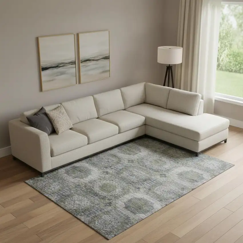 Coffee And Gray Abstract Geometric Washable Area Rug With UV Protection Photo 2