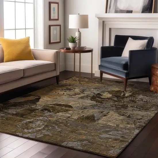 Coffee And Gray Abstract Washable Area Rug With UV Protection Photo 3