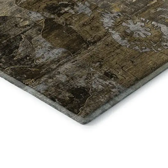 Coffee And Gray Abstract Washable Area Rug With UV Protection Photo 7