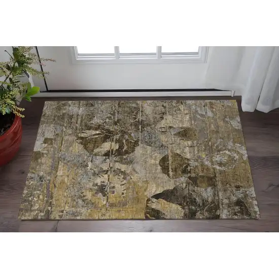 Coffee And Gray Abstract Washable Area Rug With UV Protection Photo 2