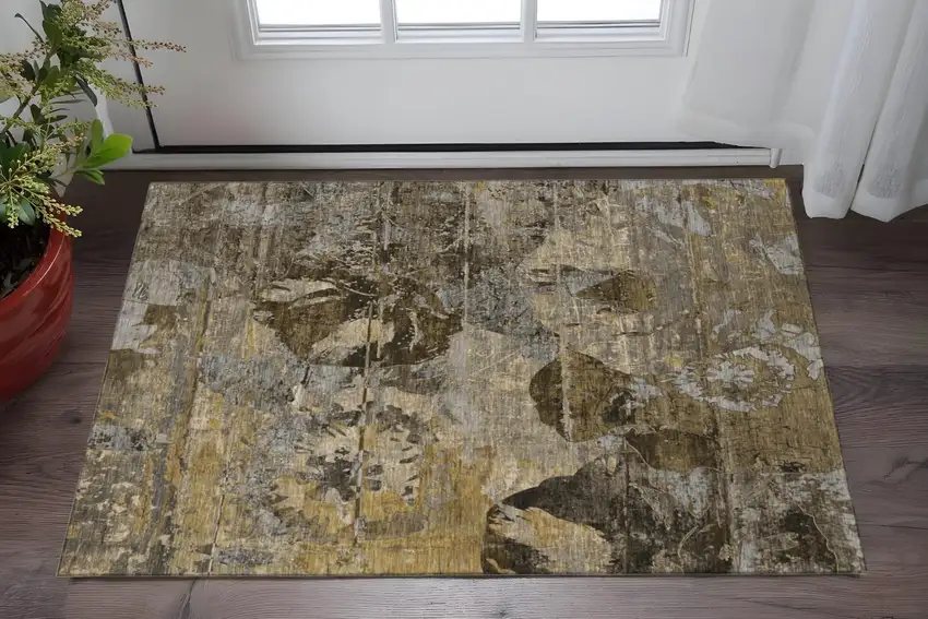 Coffee And Gray Abstract Washable Area Rug With UV Protection Photo 2