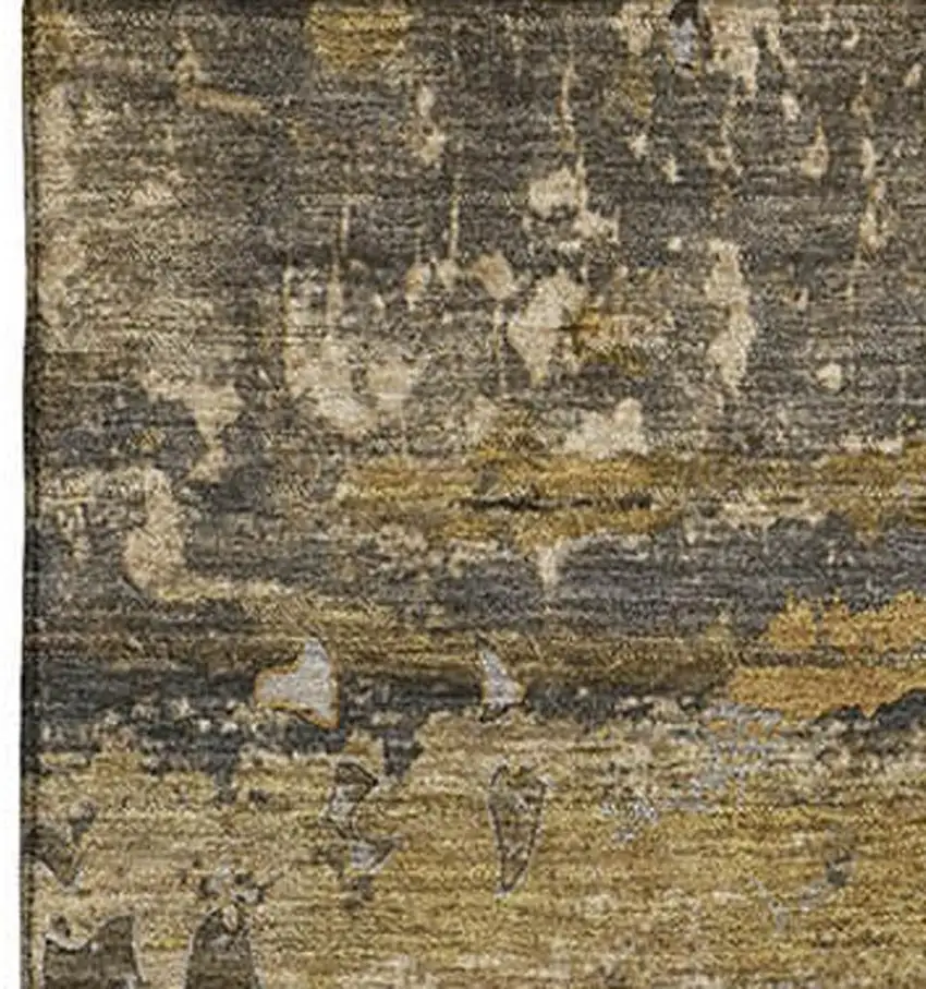 Coffee And Gray Abstract Washable Area Rug With UV Protection Photo 3