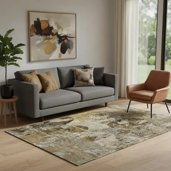 Coffee And Gray Abstract Washable Area Rug With UV Protection Photo 1