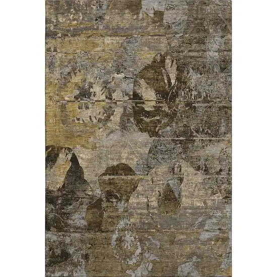 Coffee And Gray Abstract Washable Area Rug With UV Protection Photo 1