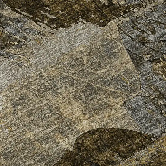 Coffee And Gray Abstract Washable Area Rug With UV Protection Photo 8