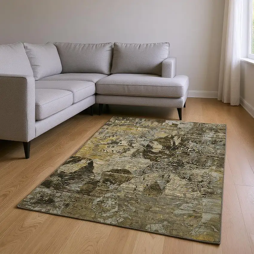 Coffee And Gray Abstract Washable Area Rug With UV Protection Photo 2
