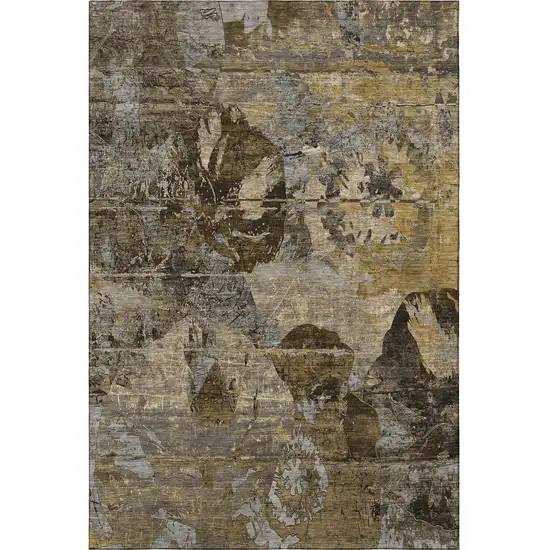 Coffee And Gray Abstract Washable Area Rug With UV Protection Photo 4