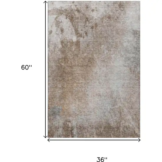 Coffee And Gray Abstract Washable Area Rug With UV Protection Photo 5