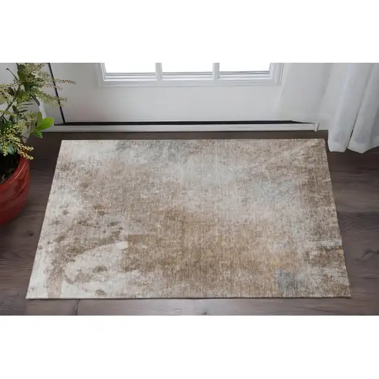 Coffee And Gray Abstract Washable Area Rug With UV Protection Photo 2