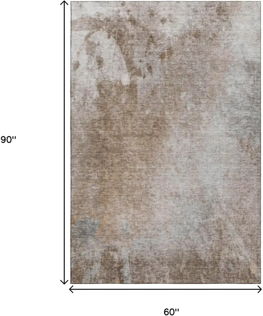 Coffee And Gray Abstract Washable Area Rug With UV Protection Photo 3