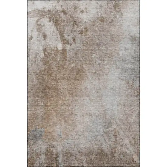 Coffee And Gray Abstract Washable Area Rug With UV Protection Photo 1
