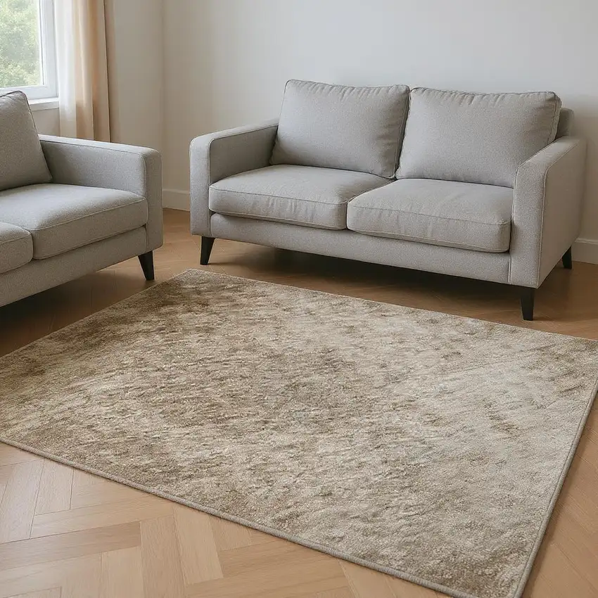 Coffee And Gray Abstract Washable Area Rug With UV Protection Photo 2