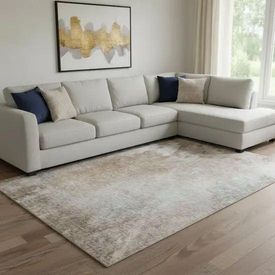 Coffee And Gray Abstract Washable Area Rug With UV Protection Photo 1