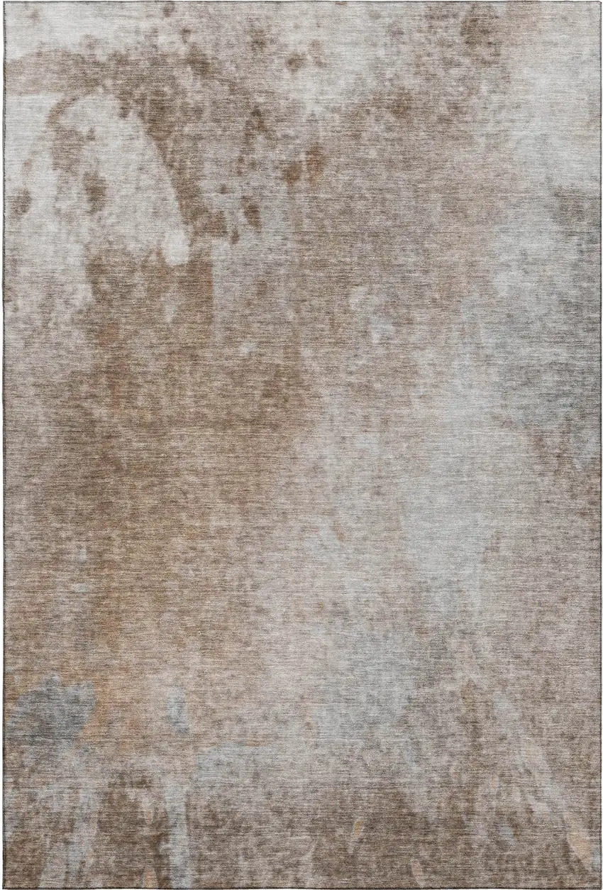 Coffee And Gray Abstract Washable Area Rug With UV Protection Photo 1