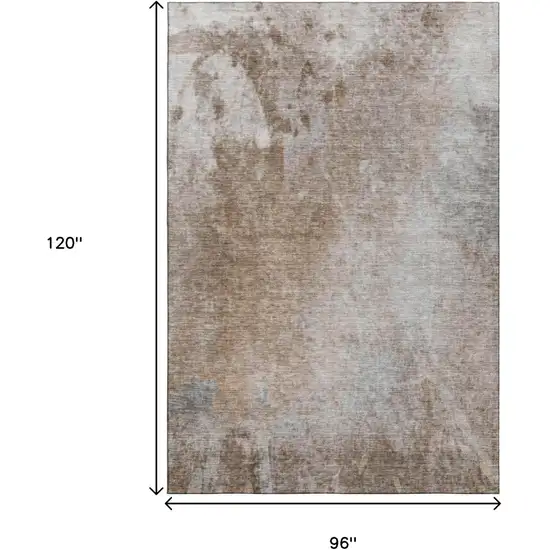Coffee And Gray Abstract Washable Area Rug With UV Protection Photo 6