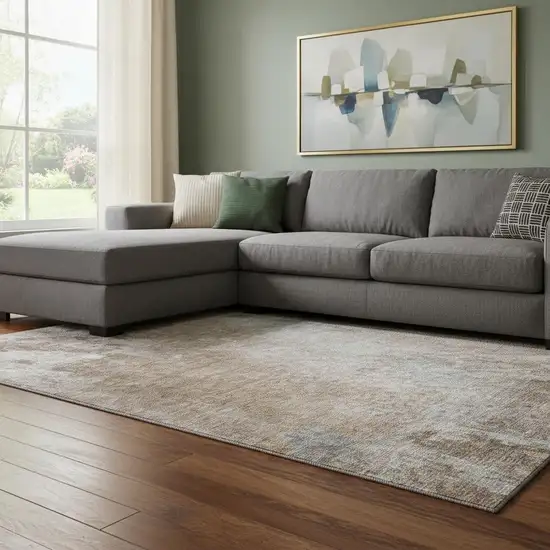 Coffee And Gray Abstract Washable Area Rug With UV Protection Photo 1