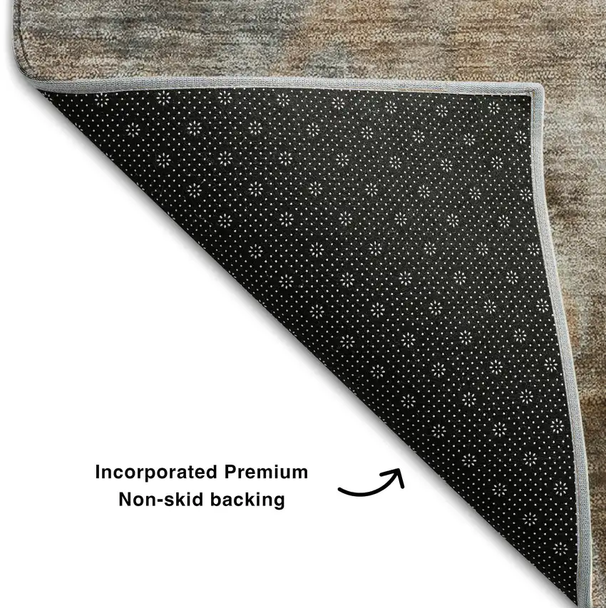 Coffee And Gray Abstract Washable Area Rug With UV Protection Photo 8