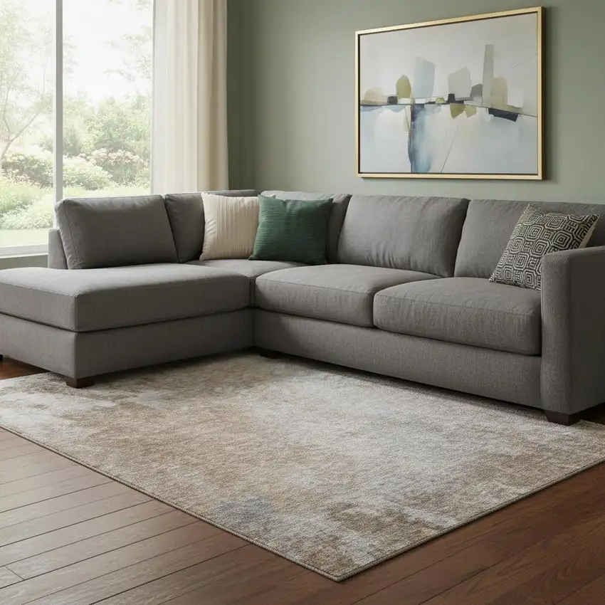 Coffee And Gray Abstract Washable Area Rug With UV Protection Photo 1