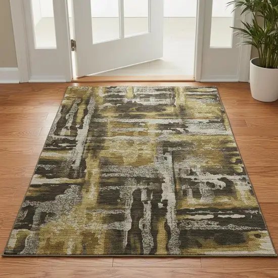 Coffee And Gray Abstract Washable Area Rug With UV Protection Photo 2