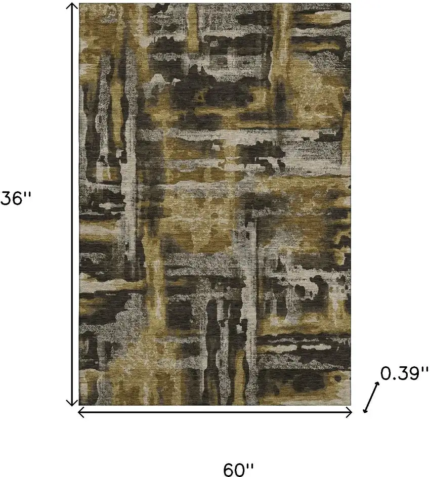 Coffee And Gray Abstract Washable Area Rug With UV Protection Photo 9