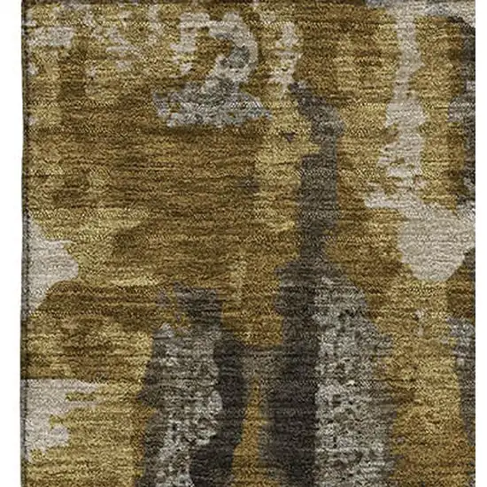 Coffee And Gray Abstract Washable Area Rug With UV Protection Photo 4