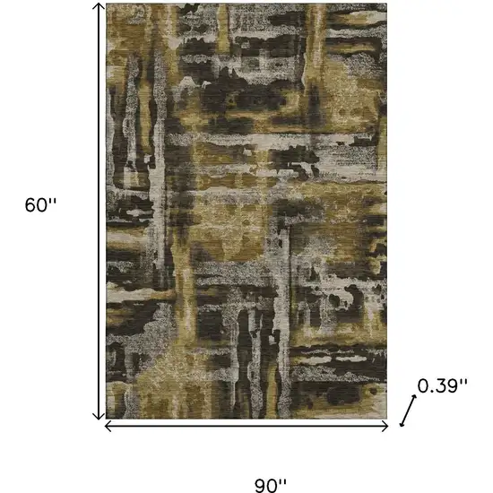 Coffee And Gray Abstract Washable Area Rug With UV Protection Photo 9
