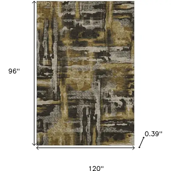 Coffee And Gray Abstract Washable Area Rug With UV Protection Photo 9