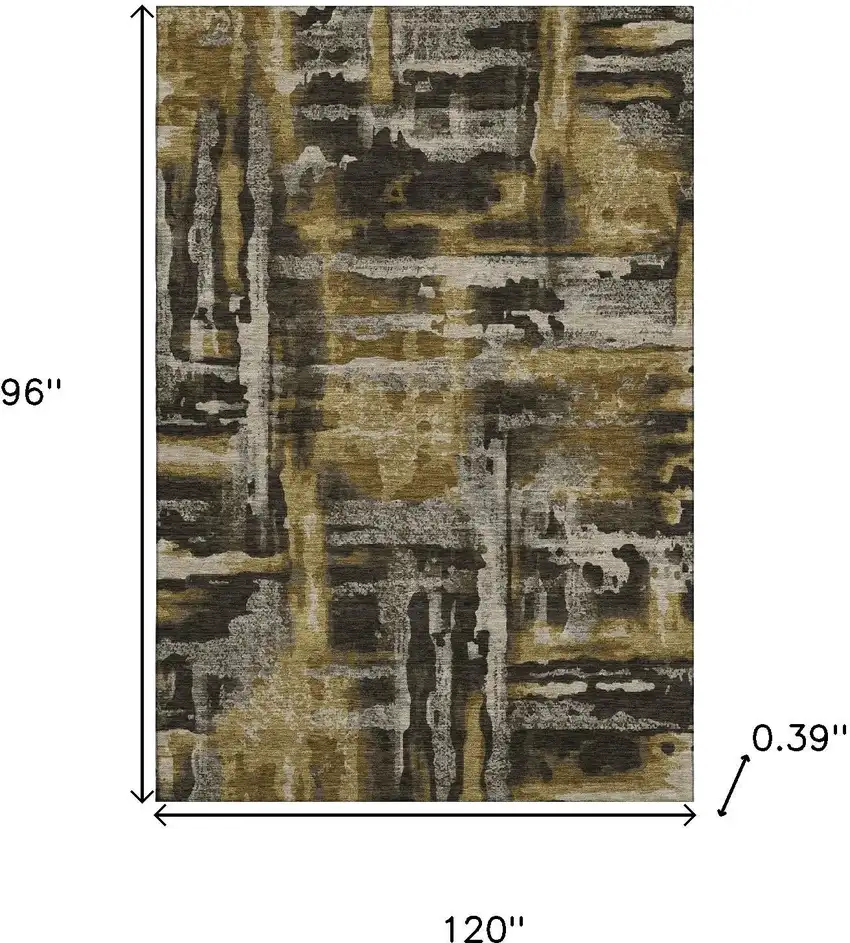 Coffee And Gray Abstract Washable Area Rug With UV Protection Photo 9