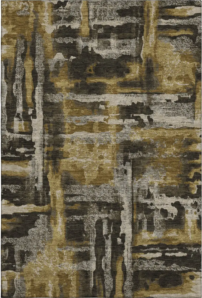 Coffee And Gray Abstract Washable Area Rug With UV Protection Photo 1