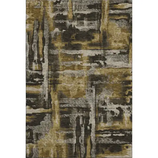 Coffee And Gray Abstract Washable Area Rug With UV Protection Photo 1