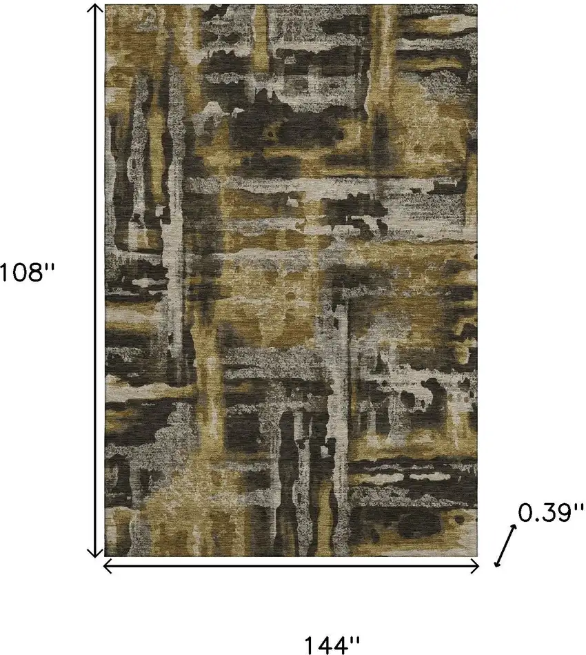 Coffee And Gray Abstract Washable Area Rug With UV Protection Photo 9