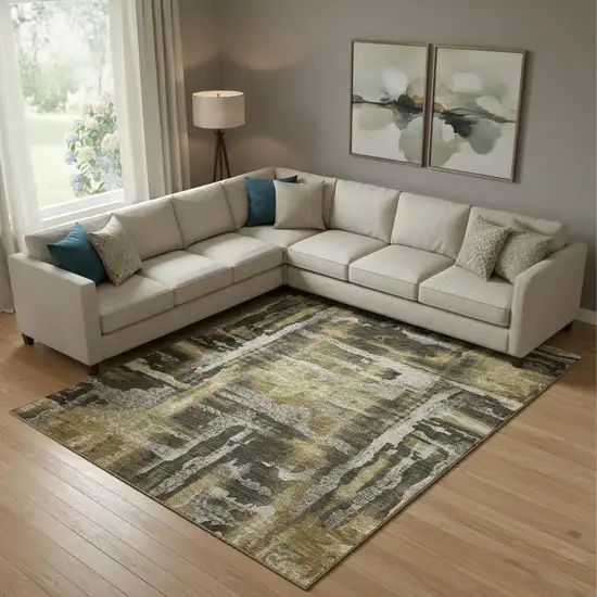 Coffee And Gray Abstract Washable Area Rug With UV Protection Photo 2