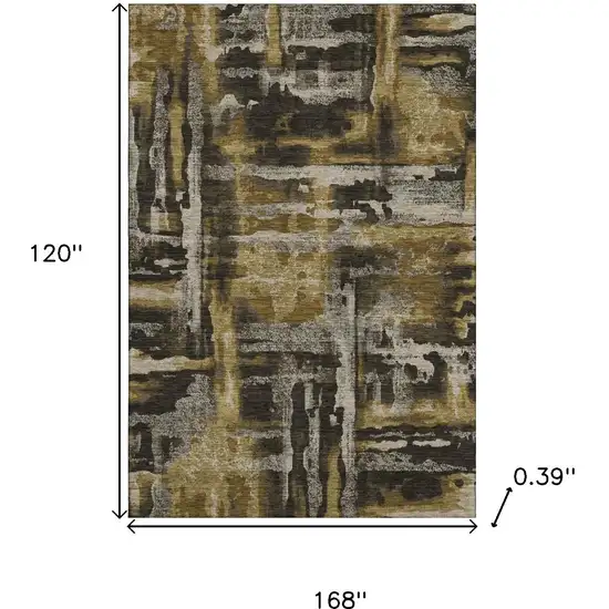 Coffee And Gray Abstract Washable Area Rug With UV Protection Photo 9