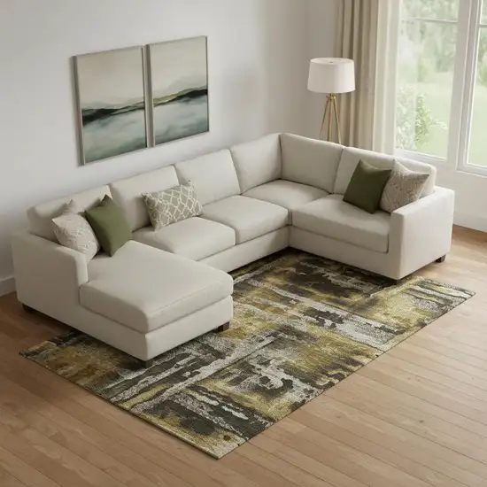 Coffee And Gray Abstract Washable Area Rug With UV Protection Photo 2