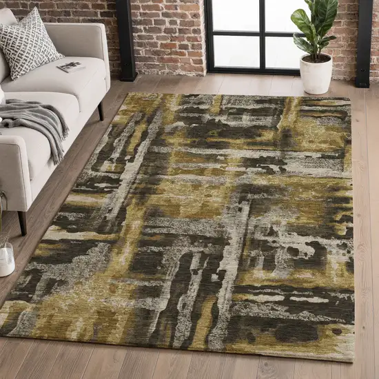 Coffee And Gray Abstract Washable Area Rug With UV Protection Photo 5